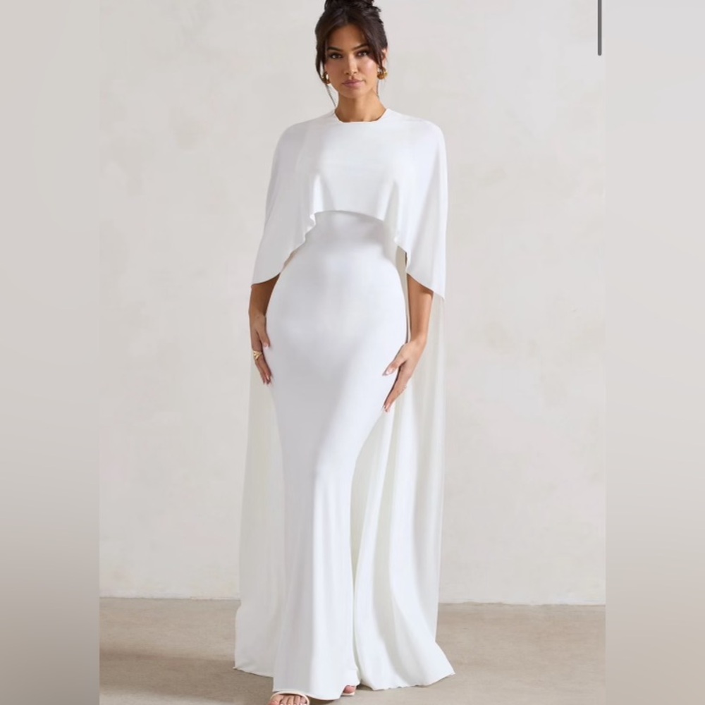 Club L London PADMA WHITE DRAPED MAXI DRESS WITH CAPE SLEEVES